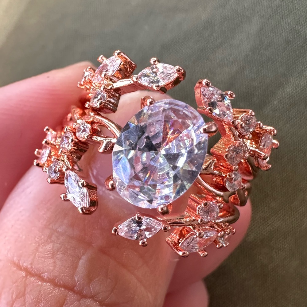 Rose Gold Sapphire Floral Double Ring